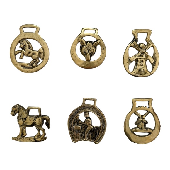 Vintage English Horse Brass Medallion Set of Six Home Decor
